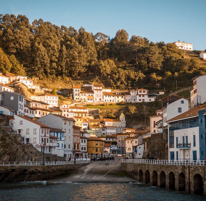 Beautiful view buildings cudillero asturies spain surrounded by hills